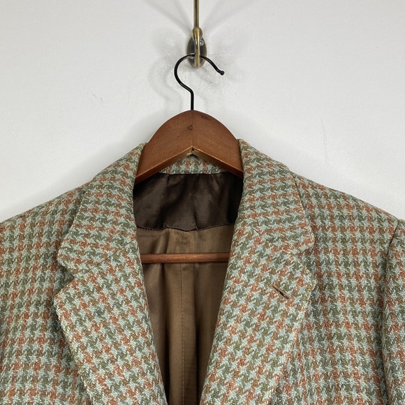 Vintage Harris Tweed Sport Coat Mens 42S Green Brown Houndstooth Wool 60s 70s - Picture 5 of 15